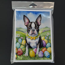 Load image into Gallery viewer, Boston Terrier Easter Egg Hunt Greeting Cards - Blank Note Cards – 8-Pack of Artist-Designed Cards with Envelopes
