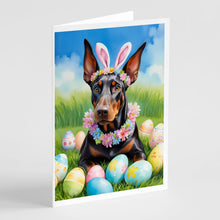 Load image into Gallery viewer, Doberman Pinscher Easter Egg Hunt Greeting Cards - Blank Note Cards – 8-Pack of Artist-Designed Cards with Envelopes