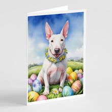 Load image into Gallery viewer, English Bull Terrier Easter Egg Hunt Greeting Cards - Blank Note Cards – 8-Pack of Artist-Designed Cards with Envelopes