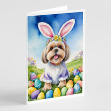 Load image into Gallery viewer, Lhasa Apso Easter Egg Hunt Greeting Cards - Blank Note Cards – 8-Pack of Artist-Designed Cards with Envelopes