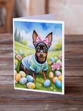 Load image into Gallery viewer, Miniature Pinscher Easter Egg Hunt Greeting Cards - Blank Note Cards – 8-Pack of Artist-Designed Cards with Envelopes