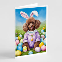 Load image into Gallery viewer, Chocolate Poodle Easter Egg Hunt Greeting Cards - Blank Note Cards – 8-Pack of Artist-Designed Cards with Envelopes