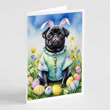 Load image into Gallery viewer, Pug Easter Egg Hunt Greeting Cards - Blank Note Cards – 8-Pack of Artist-Designed Cards with Envelopes