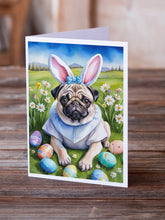 Load image into Gallery viewer, Pug Easter Egg Hunt Greeting Cards - Blank Note Cards – 8-Pack of Artist-Designed Cards with Envelopes