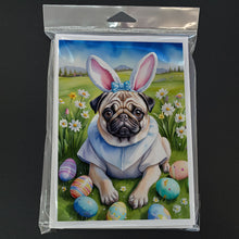 Load image into Gallery viewer, Pug Easter Egg Hunt Greeting Cards - Blank Note Cards – 8-Pack of Artist-Designed Cards with Envelopes