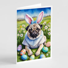 Load image into Gallery viewer, Pug Easter Egg Hunt Greeting Cards - Blank Note Cards – 8-Pack of Artist-Designed Cards with Envelopes
