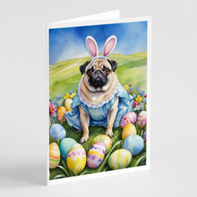 Load image into Gallery viewer, Pug Easter Egg Hunt Greeting Cards - Blank Note Cards – 8-Pack of Artist-Designed Cards with Envelopes