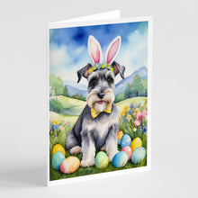 Load image into Gallery viewer, Schnauzer Easter Egg Hunt Greeting Cards - Blank Note Cards – 8-Pack of Artist-Designed Cards with Envelopes