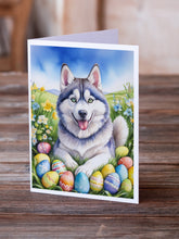 Load image into Gallery viewer, Siberian Husky Easter Egg Hunt Greeting Cards - Blank Note Cards – 8-Pack of Artist-Designed Cards with Envelopes
