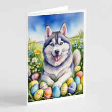 Load image into Gallery viewer, Siberian Husky Easter Egg Hunt Greeting Cards - Blank Note Cards – 8-Pack of Artist-Designed Cards with Envelopes