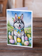 Load image into Gallery viewer, Siberian Husky Easter Egg Hunt Greeting Cards - Blank Note Cards – 8-Pack of Artist-Designed Cards with Envelopes