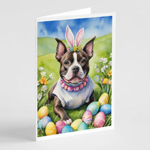 Load image into Gallery viewer, Staffordshire Bull Terrier Easter Egg Hunt Greeting Cards - Blank Note Cards – 8-Pack of Artist-Designed Cards with Envelopes