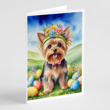 Load image into Gallery viewer, Yorkshire Terrier Easter Egg Hunt Greeting Cards - Blank Note Cards – 8-Pack of Artist-Designed Cards with Envelopes