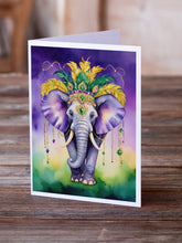 Load image into Gallery viewer, Elephant King of Mardi Gras Greeting Cards - Blank Note Cards – 8-Pack of Artist-Designed Cards with Envelopes