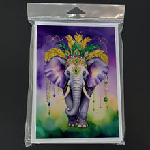 Load image into Gallery viewer, Elephant King of Mardi Gras Greeting Cards - Blank Note Cards – 8-Pack of Artist-Designed Cards with Envelopes