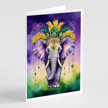 Load image into Gallery viewer, Elephant King of Mardi Gras Greeting Cards - Blank Note Cards – 8-Pack of Artist-Designed Cards with Envelopes