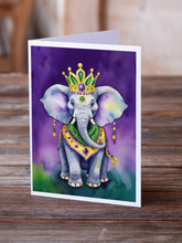Load image into Gallery viewer, Elephant King of Mardi Gras Greeting Cards - Blank Note Cards – 8-Pack of Artist-Designed Cards with Envelopes