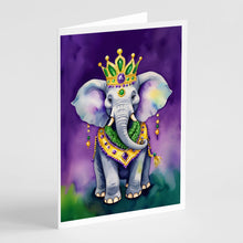 Load image into Gallery viewer, Elephant King of Mardi Gras Greeting Cards - Blank Note Cards – 8-Pack of Artist-Designed Cards with Envelopes