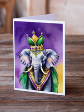 Load image into Gallery viewer, Elephant King of Mardi Gras Greeting Cards - Blank Note Cards – 8-Pack of Artist-Designed Cards with Envelopes