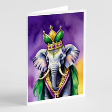 Load image into Gallery viewer, Elephant King of Mardi Gras Greeting Cards - Blank Note Cards – 8-Pack of Artist-Designed Cards with Envelopes