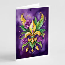 Load image into Gallery viewer, Fleur de lis Mardi Gras Greeting Cards - Blank Note Cards – 8-Pack of Artist-Designed Cards with Envelopes