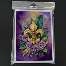 Load image into Gallery viewer, Fleur de lis Mardi Gras Greeting Cards - Blank Note Cards – 8-Pack of Artist-Designed Cards with Envelopes