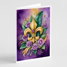 Load image into Gallery viewer, Fleur de lis Mardi Gras Greeting Cards - Blank Note Cards – 8-Pack of Artist-Designed Cards with Envelopes