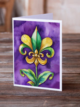 Load image into Gallery viewer, Fleur de lis Mardi Gras Greeting Cards - Blank Note Cards – 8-Pack of Artist-Designed Cards with Envelopes