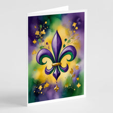 Load image into Gallery viewer, Fleur de lis Mardi Gras Greeting Cards - Blank Note Cards – 8-Pack of Artist-Designed Cards with Envelopes