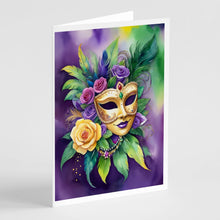 Load image into Gallery viewer, Mask Mardi Gras Greeting Cards - Blank Note Cards – 8-Pack of Artist-Designed Cards with Envelopes