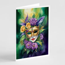 Load image into Gallery viewer, Mask Mardi Gras Greeting Cards - Blank Note Cards – 8-Pack of Artist-Designed Cards with Envelopes