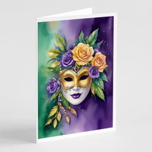 Load image into Gallery viewer, Mask Mardi Gras Greeting Cards - Blank Note Cards – 8-Pack of Artist-Designed Cards with Envelopes