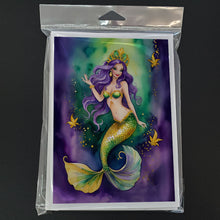 Load image into Gallery viewer, Mermaid Mardi Gras Greeting Cards - Blank Note Cards – 8-Pack of Artist-Designed Cards with Envelopes