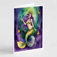 Load image into Gallery viewer, Mermaid Mardi Gras Greeting Cards - Blank Note Cards – 8-Pack of Artist-Designed Cards with Envelopes