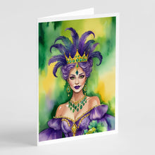 Load image into Gallery viewer, Queen of Mardi Gras Greeting Cards - Blank Note Cards – 8-Pack of Artist-Designed Cards with Envelopes