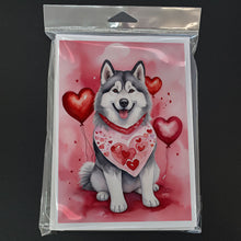 Load image into Gallery viewer, Alaskan Malamute My Valentine Greeting Cards - Blank Note Cards – 8-Pack of Artist-Designed Cards with Envelopes