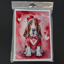 Load image into Gallery viewer, Basset Hound My Valentine Greeting Cards - Blank Note Cards – 8-Pack of Artist-Designed Cards with Envelopes