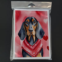 Load image into Gallery viewer, Black and Tan Coonhound My Valentine Greeting Cards - Blank Note Cards – 8-Pack of Artist-Designed Cards with Envelopes