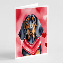 Load image into Gallery viewer, Black and Tan Coonhound My Valentine Greeting Cards - Blank Note Cards – 8-Pack of Artist-Designed Cards with Envelopes