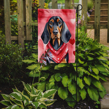 Load image into Gallery viewer, Black and Tan Coonhound Valentine’s Day Garden Flag – Dog-Themed Heart Yard Decor