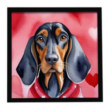 Load image into Gallery viewer, Black and Tan Coonhound My Valentine Framed Metal Print