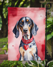 Load image into Gallery viewer, Bluetick Coonhound Valentine’s Day Garden Flag – Dog-Themed Heart Yard Decor