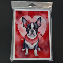 Load image into Gallery viewer, Boston Terrier My Valentine Greeting Cards - Blank Note Cards – 8-Pack of Artist-Designed Cards with Envelopes
