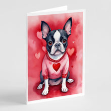 Load image into Gallery viewer, Boston Terrier My Valentine Greeting Cards - Blank Note Cards – 8-Pack of Artist-Designed Cards with Envelopes