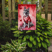 Load image into Gallery viewer, Norwegian Elkhound Valentine’s Day Garden Flag – Dog-Themed Heart Yard Decor