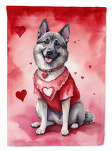 Load image into Gallery viewer, Norwegian Elkhound Valentine’s Day Garden Flag – Dog-Themed Heart Yard Decor