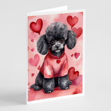 Load image into Gallery viewer, Black Poodle My Valentine Greeting Cards - Blank Note Cards – 8-Pack of Artist-Designed Cards with Envelopes