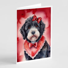 Load image into Gallery viewer, Portuguese Water Dog My Valentine Greeting Cards - Blank Note Cards – 8-Pack of Artist-Designed Cards with Envelopes