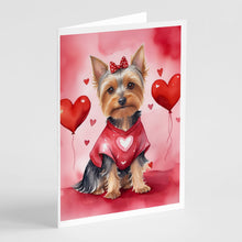 Load image into Gallery viewer, Silky Terrier My Valentine Greeting Cards - Blank Note Cards – 8-Pack of Artist-Designed Cards with Envelopes