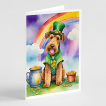Load image into Gallery viewer, Airedale Terrier St Patrick's Day Greeting Cards - Blank Note Cards – 8-Pack of Artist-Designed Cards with Envelopes